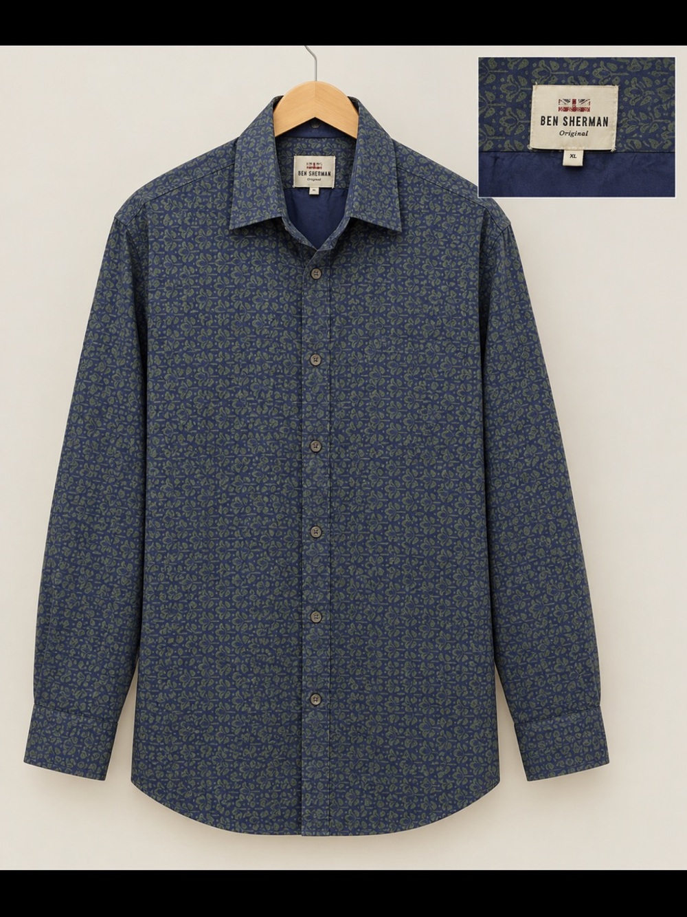 Ben Sherman Long Sleeve Distressed Wallpaper Print Casual Button Down Shirt